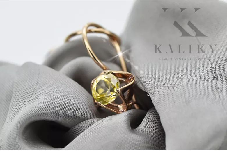 Винтидж бижута Обеци Жълт перидот Оригинално ретро 14k розово злато vec142r